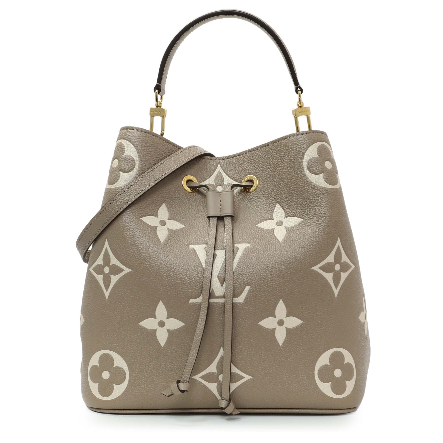 Exclusive Louis Vuitton Tourterelle Creme Empreinte Monogram Giant NeoNoe MM — Front View