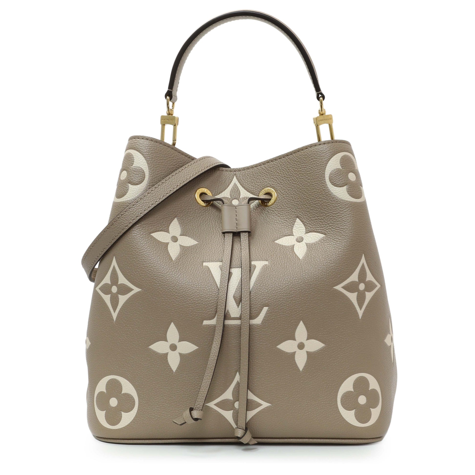 Exclusive Louis Vuitton Tourterelle Creme Empreinte Monogram Giant NeoNoe MM — Front View