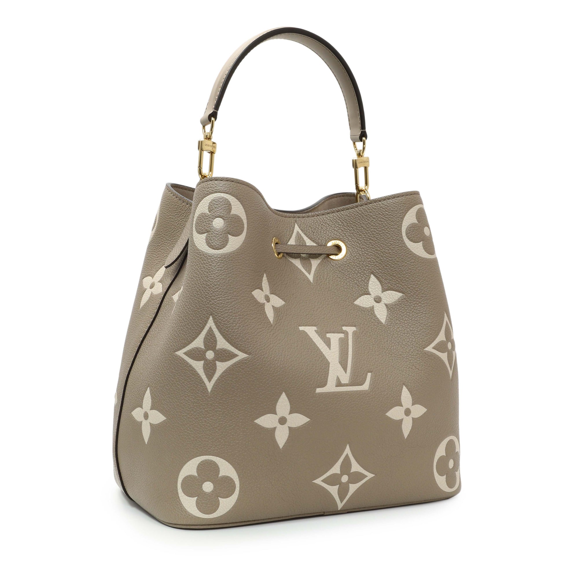 Exclusive Louis Vuitton Tourterelle Creme Empreinte Monogram Giant NeoNoe MM — Side View