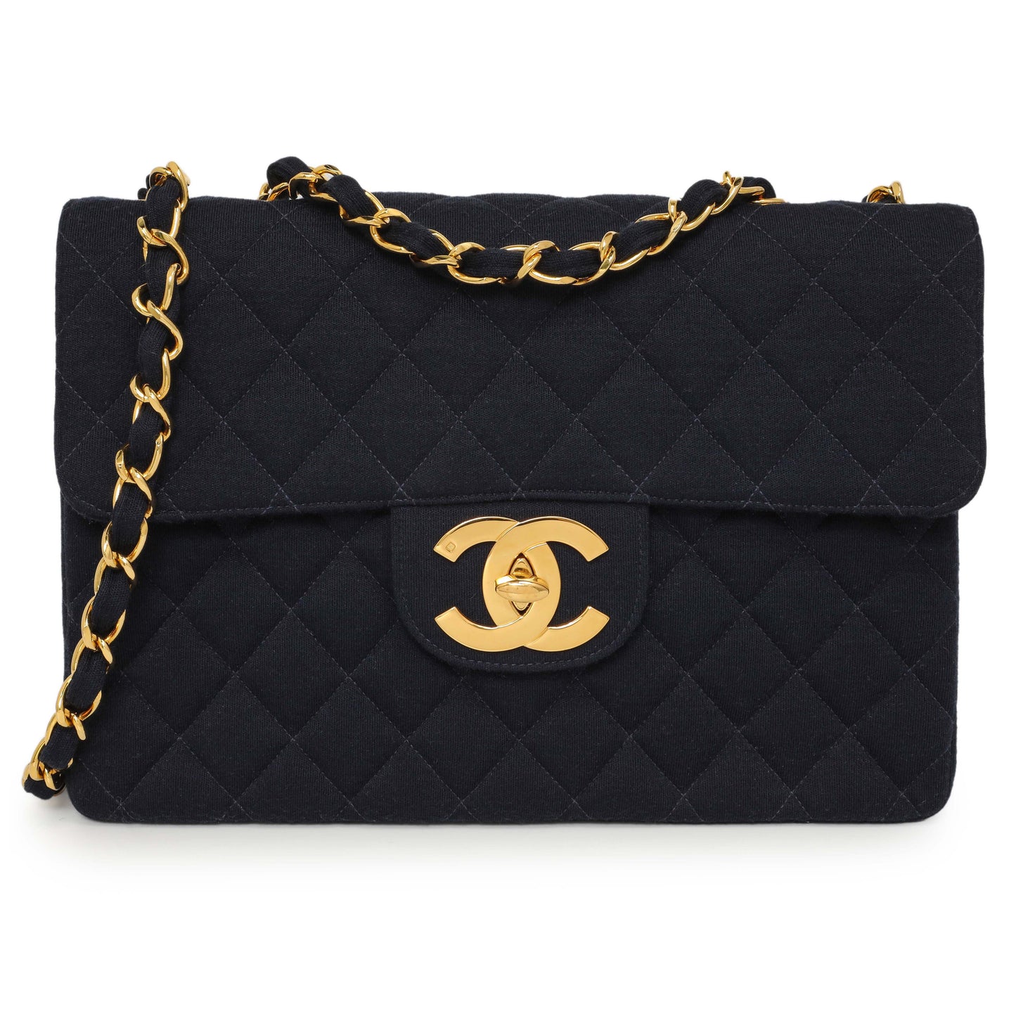 Exclusive Chanel Navy Jersey XL Jumbo Single Flap — Front View