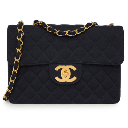 Exclusive Chanel Navy Jersey XL Jumbo Single Flap — Front View