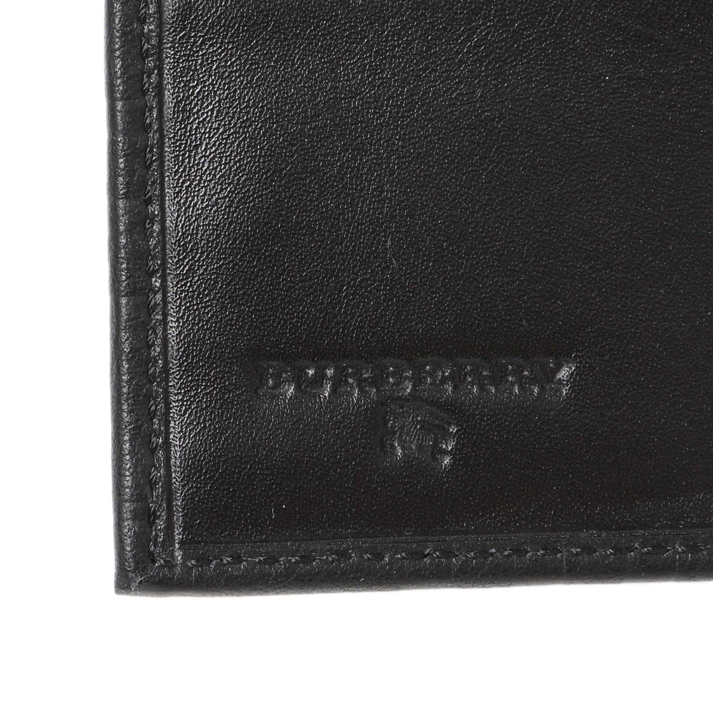 Exclusive Burberry Black Embossed Check Leather Bifold Wallet — Detail View