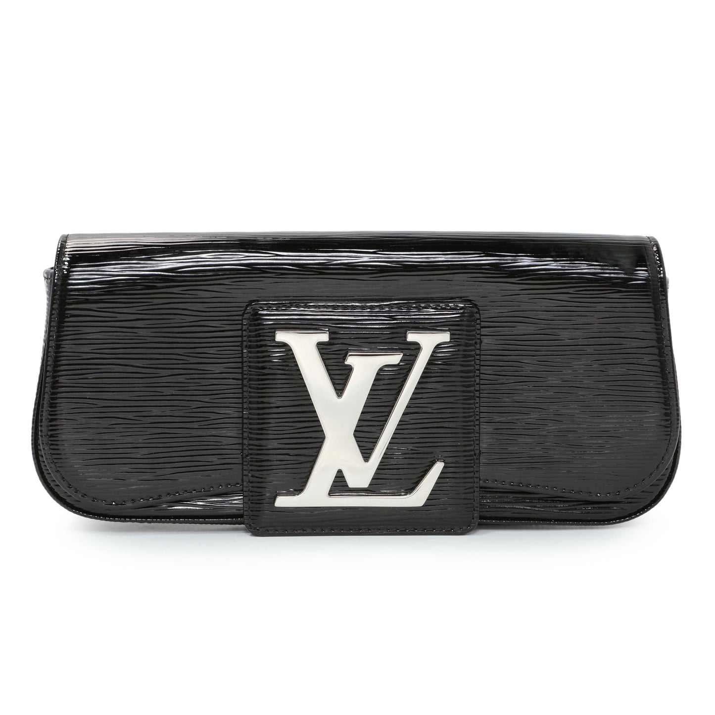 Exclusive Louis Vuitton Black Electric Epi Sobe Clutch — Front View