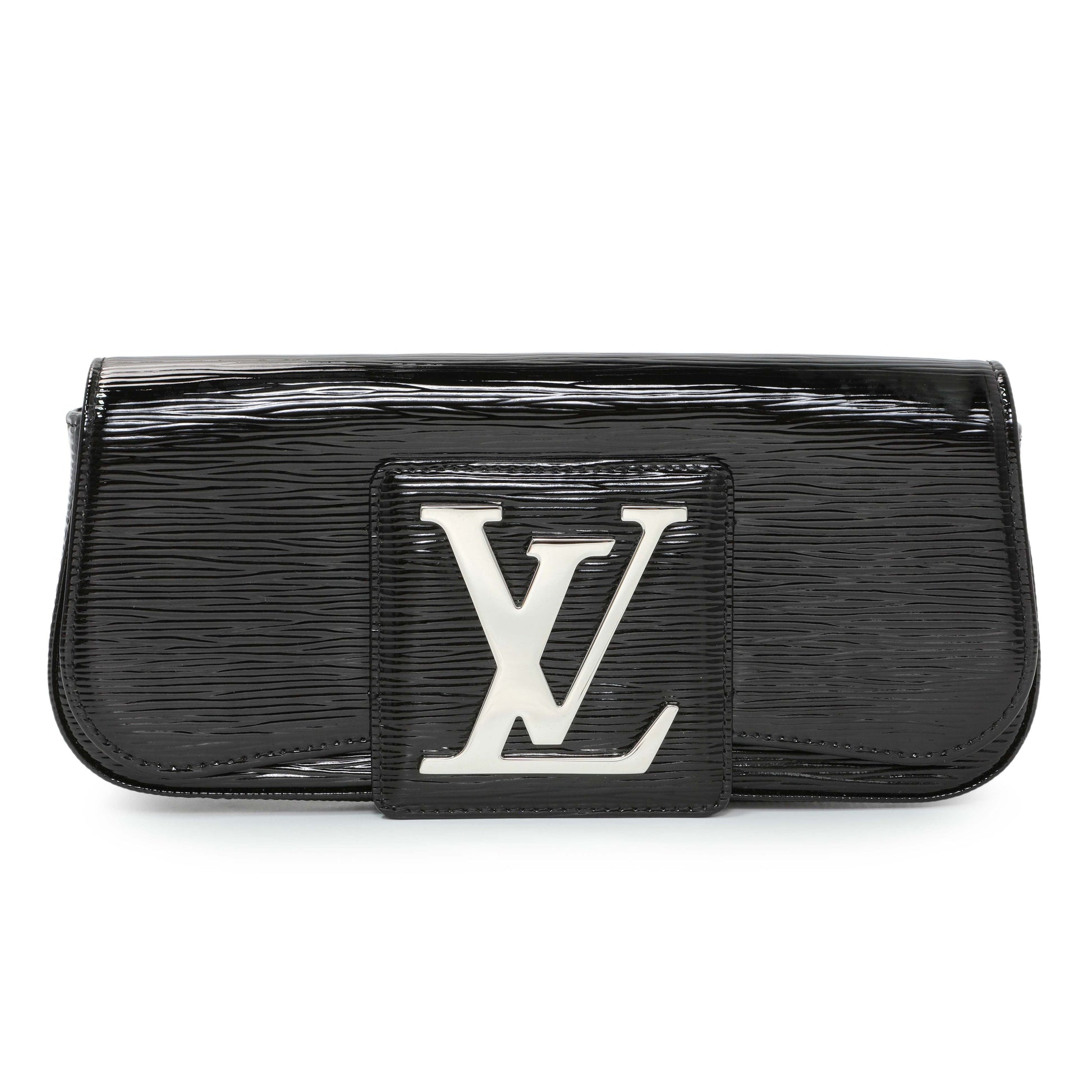 Exclusive Louis Vuitton Black Electric Epi Sobe Clutch — Front View