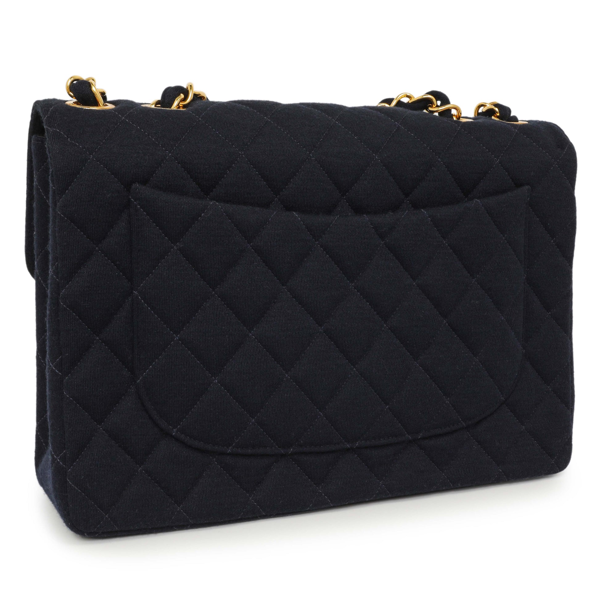 Exclusive Chanel Navy Jersey XL Jumbo Single Flap — Side View