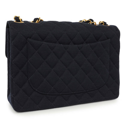 Exclusive Chanel Navy Jersey XL Jumbo Single Flap — Side View