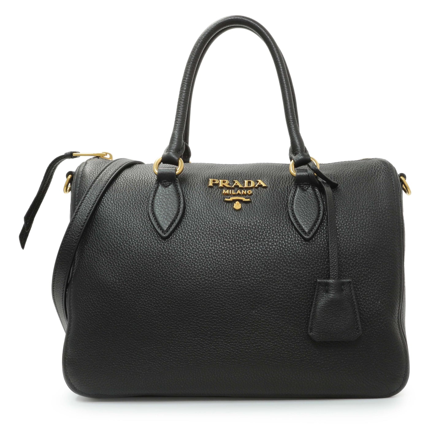 Exclusive Prada Black Vitello Phenix Boston Bag — Front View