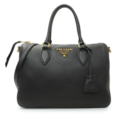 Exclusive Prada Black Vitello Phenix Boston Bag — Front View