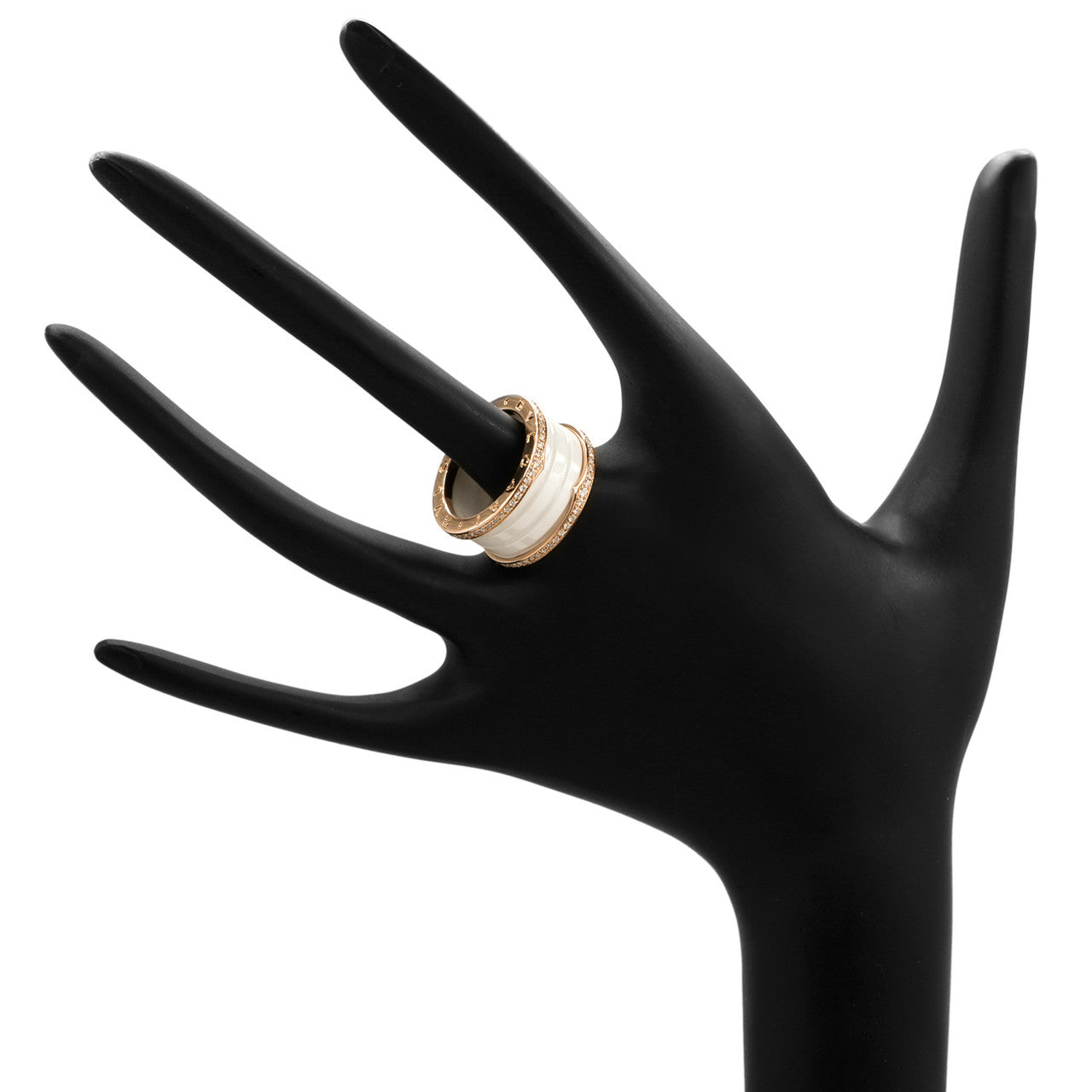Exclusive Bulgari 18K Rose Gold Ceramic Diamond Four-Band B.Zero1 Ring — Back View