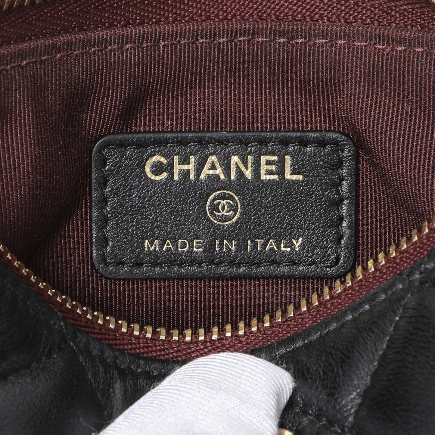 Exclusive Chanel Black Lambskin Quilted Small Cosmetic Case — Detail View