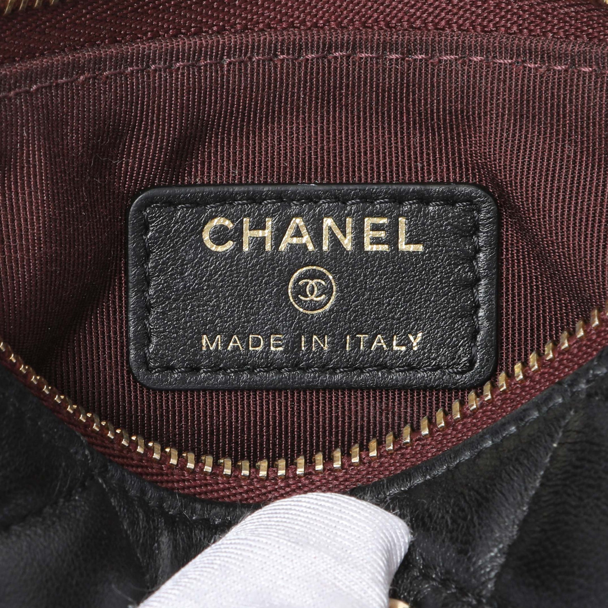 Exclusive Chanel Black Lambskin Quilted Small Cosmetic Case — Detail View