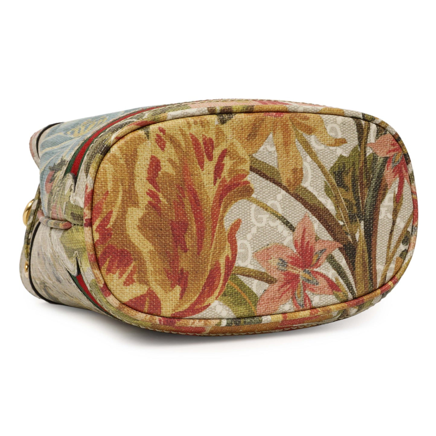 Exclusive Gucci GG Supreme Monogram Water Flora Web Mini Ophidia Bucket Bag — Back View