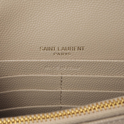 Exclusive Saint Laurent Dark Beige Grain De Poudre Matelasse Chevron Monogram Envelope Chain Wallet — Detail View