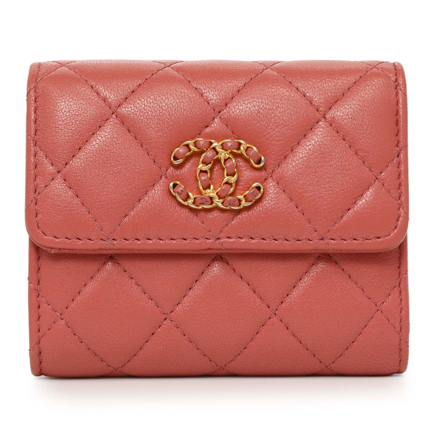 Exclusive Chanel Pink Quilted Lambskin 19 Small Flap Wallet — Front View