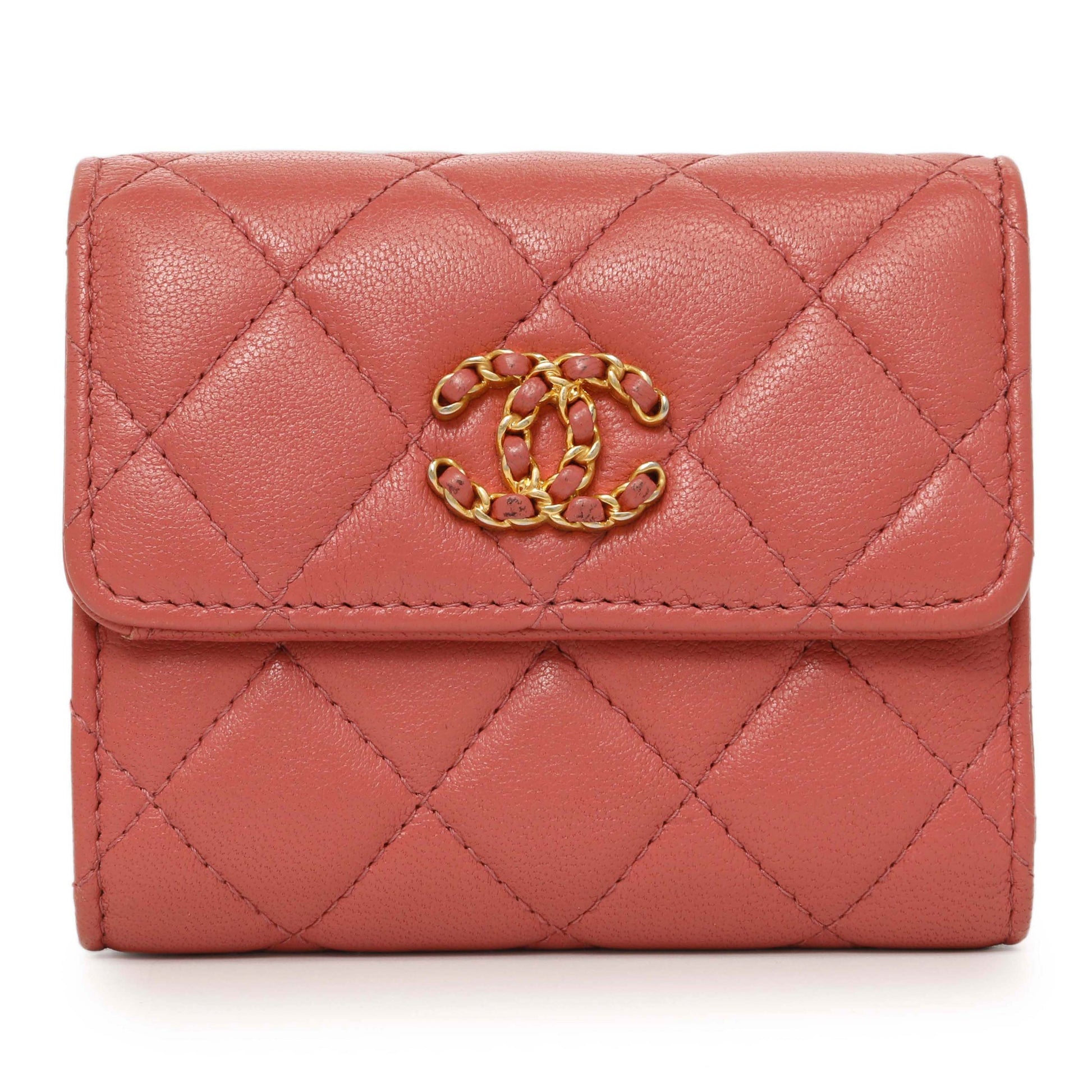 Exclusive Chanel Pink Quilted Lambskin 19 Small Flap Wallet — Front View