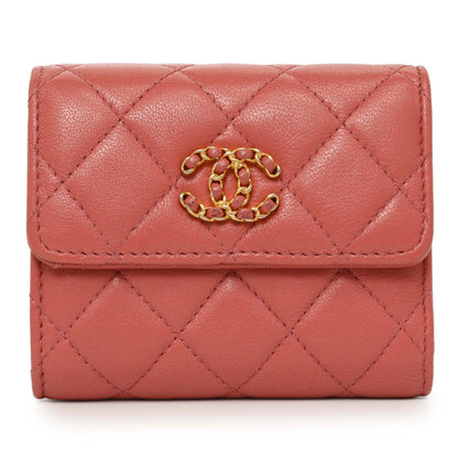 Exclusive Chanel Pink Quilted Lambskin 19 Small Flap Wallet — Front View