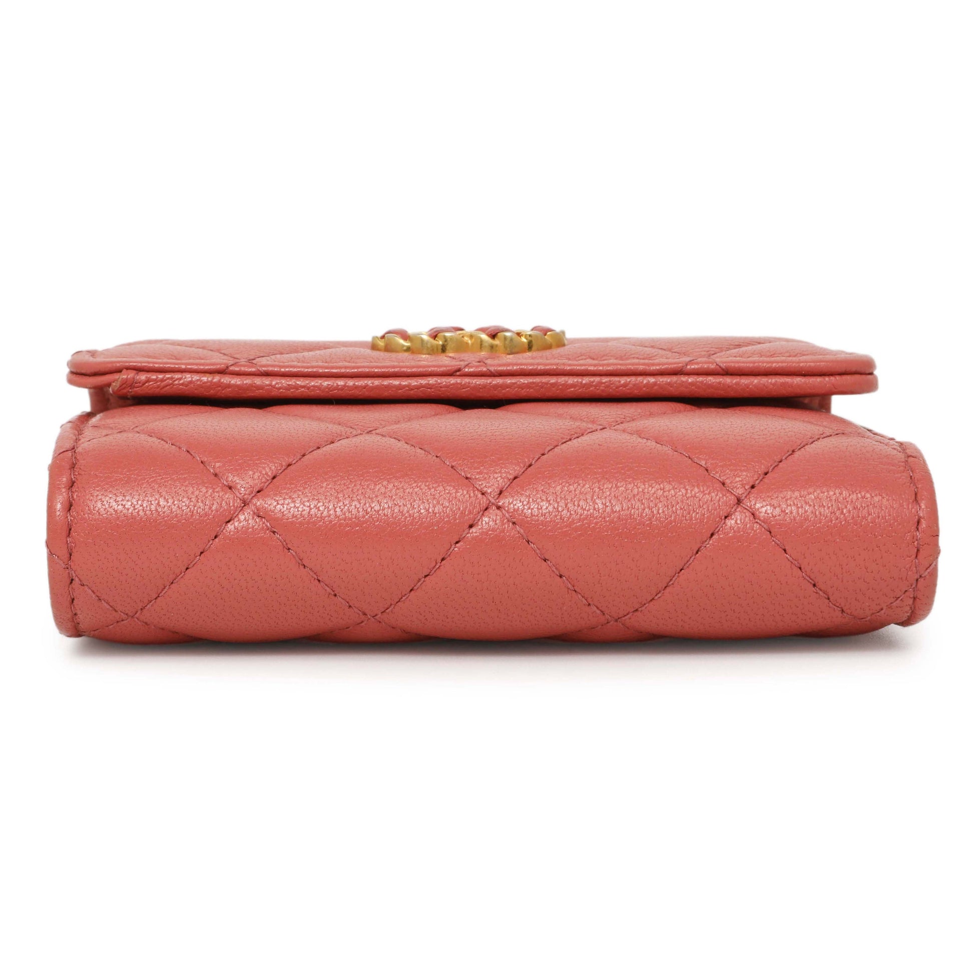 Exclusive Chanel Pink Quilted Lambskin 19 Small Flap Wallet — Back View