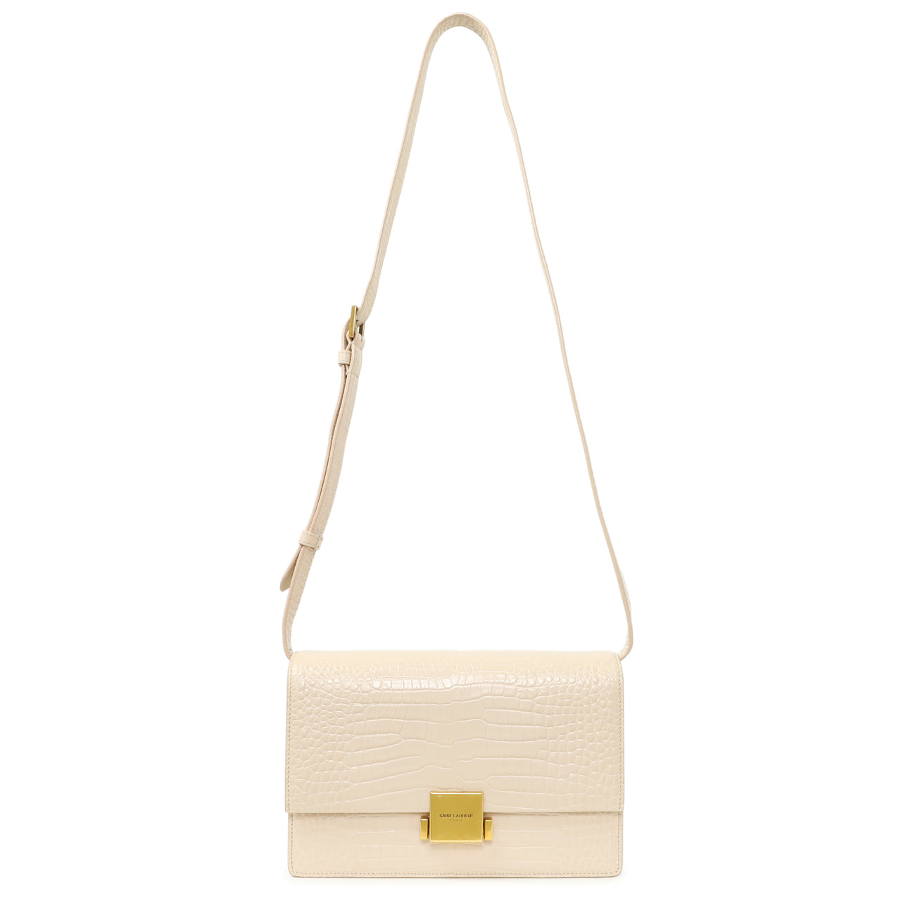 Exclusive Saint Laurent Light Pink Crocodile Embossed Calfskin Medium Bellechasse — Front View