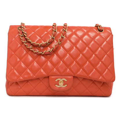 Exclusive Chanel Coral Quilted Lambskin Maxi Classic Single Flap — Front View