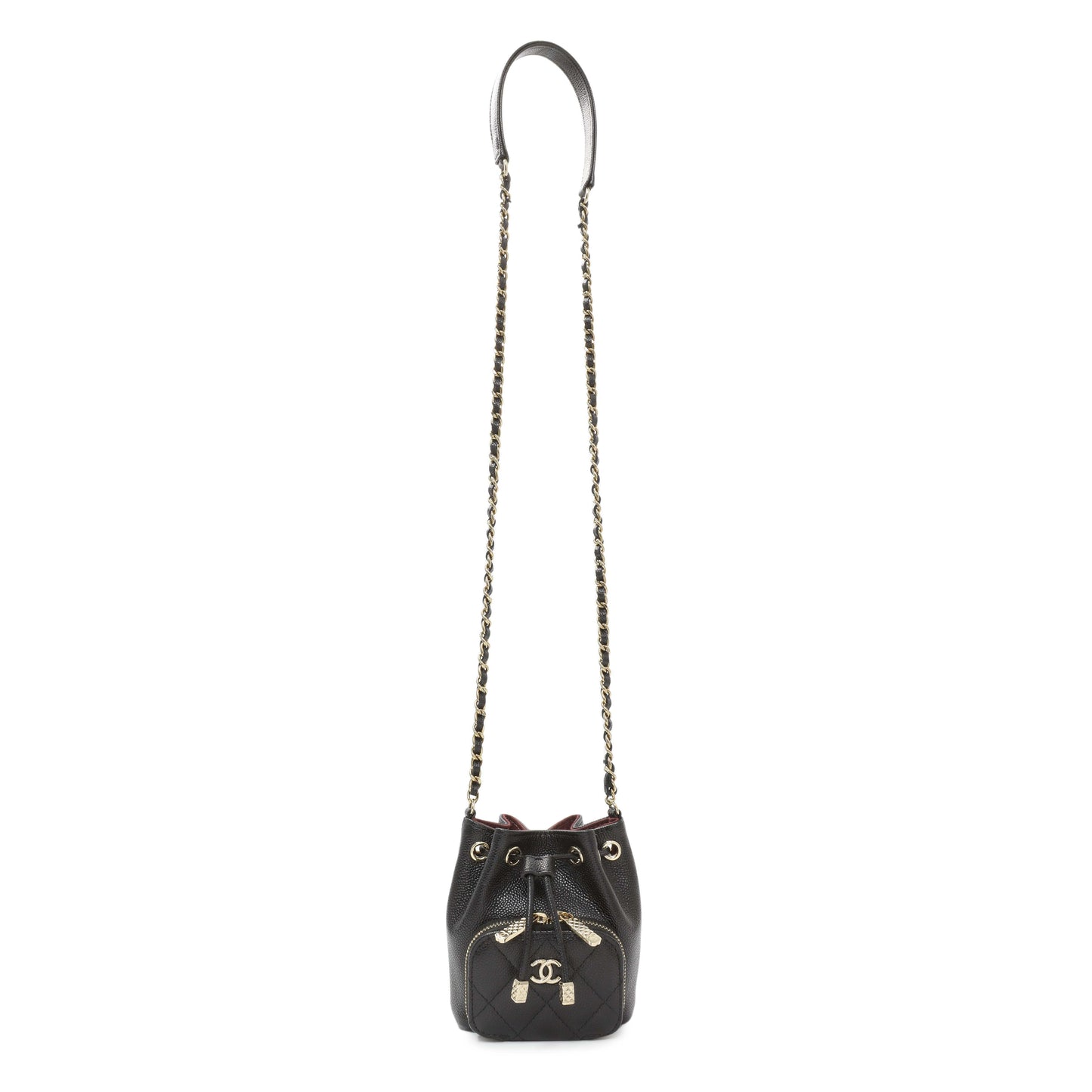 Exclusive Chanel Black Caviar Mini CC Pocket Bucket Bag — Front View