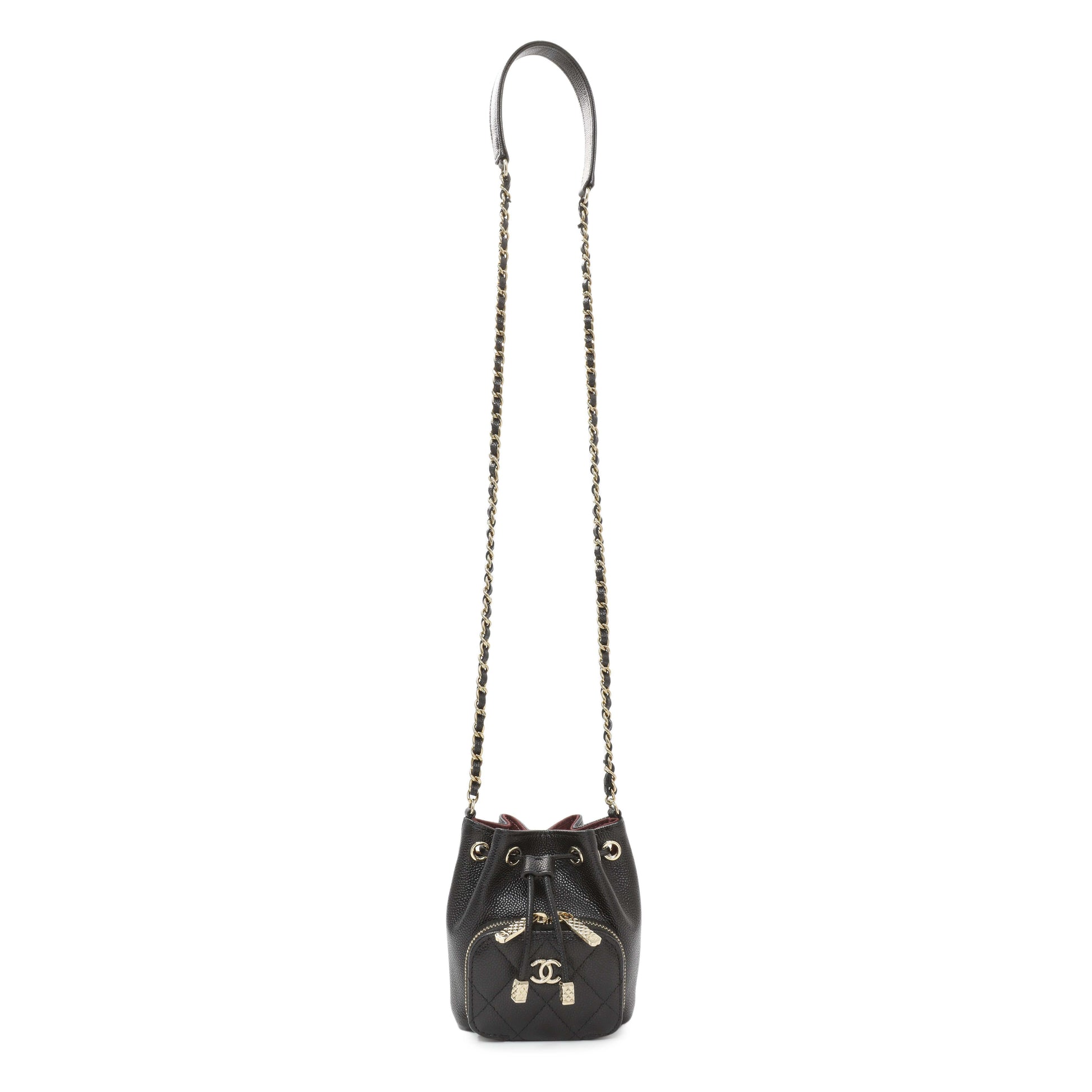 Exclusive Chanel Black Caviar Mini CC Pocket Bucket Bag — Front View