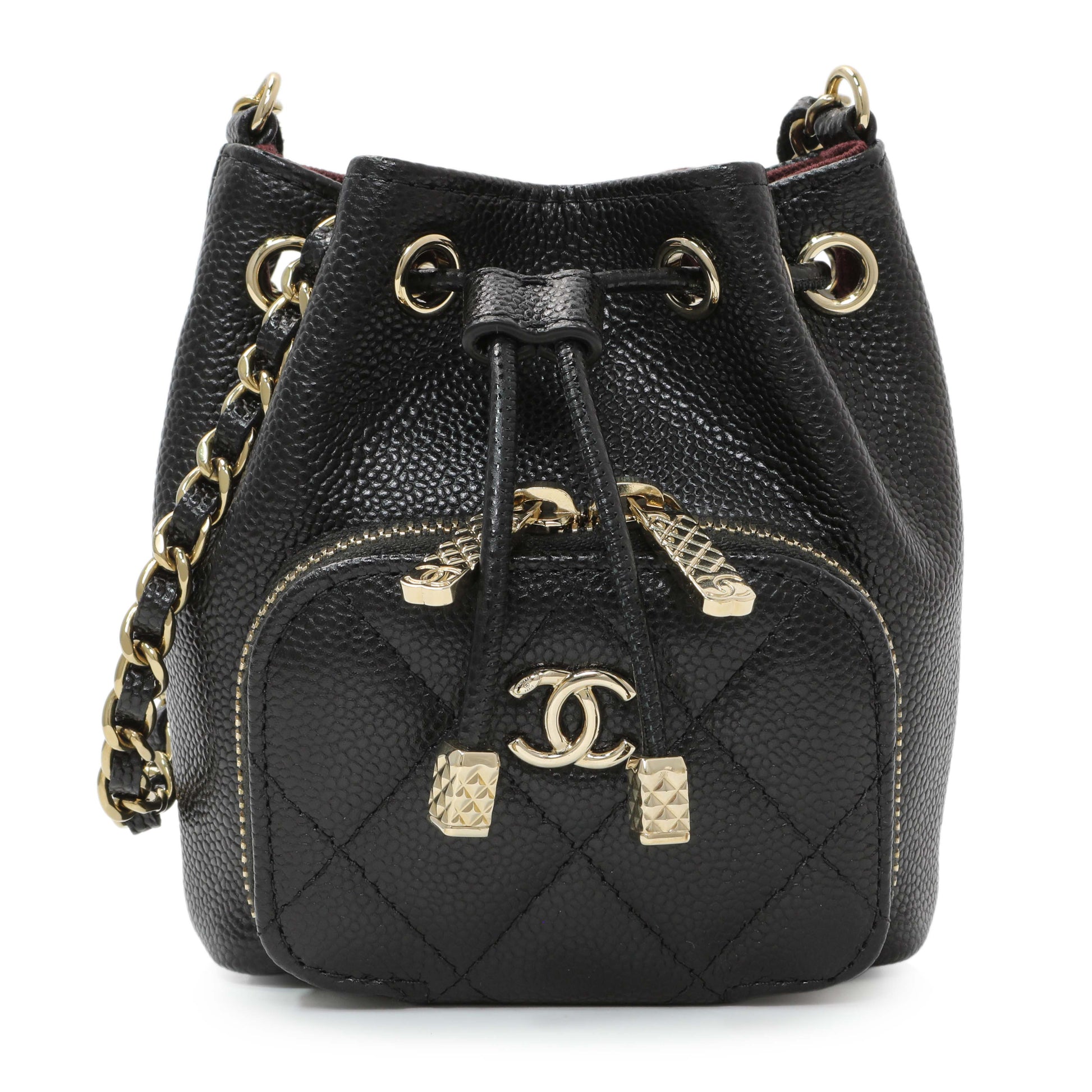Exclusive Chanel Black Caviar Mini CC Pocket Bucket Bag — Side View