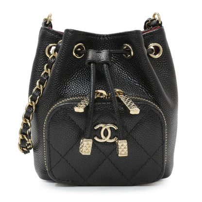 Exclusive Chanel Black Caviar Mini CC Pocket Bucket Bag — Side View