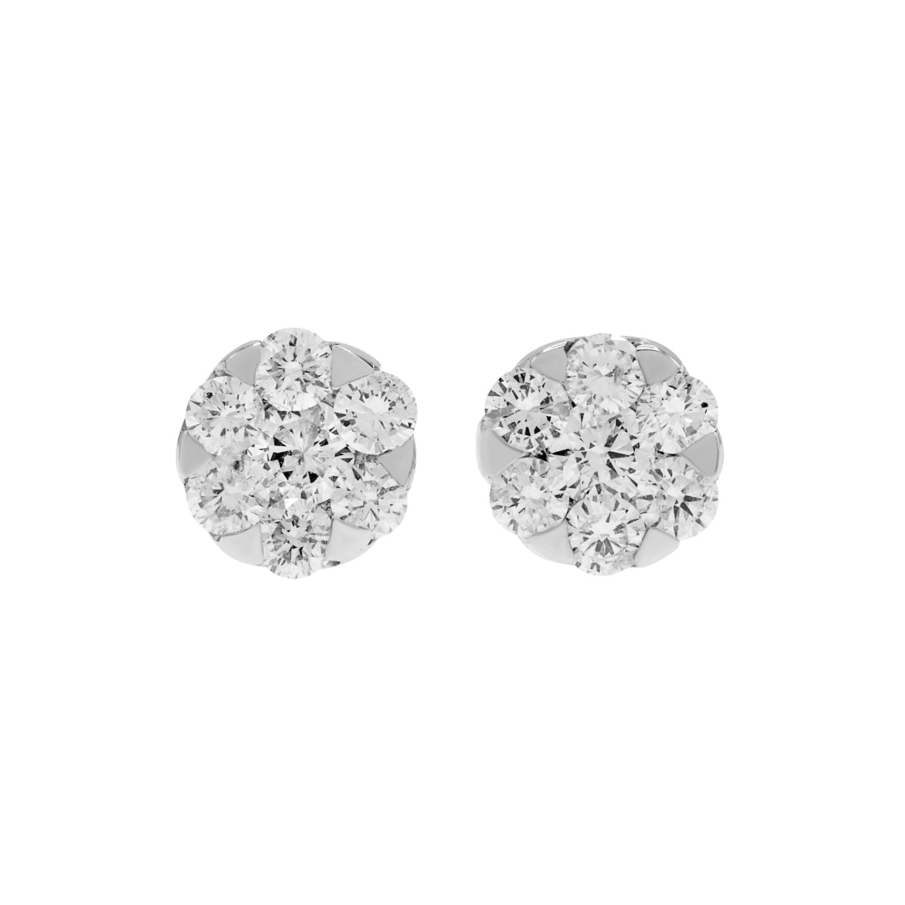 Exclusive 18K White Gold 1.60 Carat Diamond Cluster Earrings — Front View