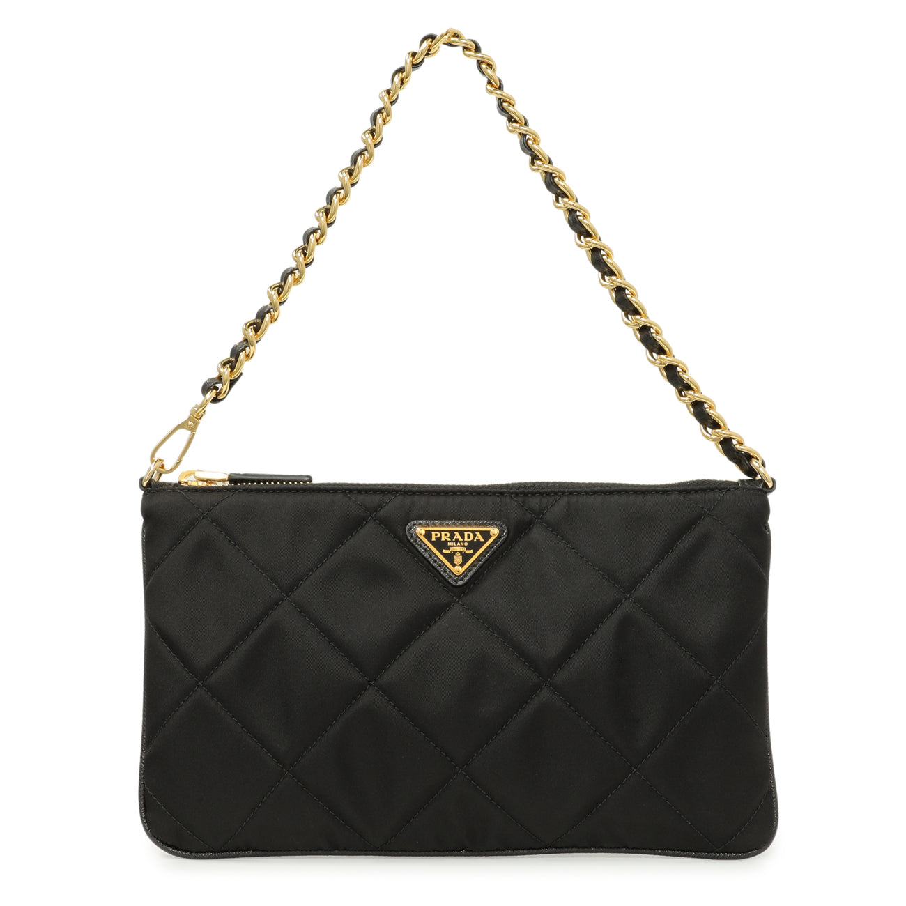 Exclusive Prada Black Re-Nylon Impuntu Quilted Re-Edition 1995 Chaine Pouch — Front View