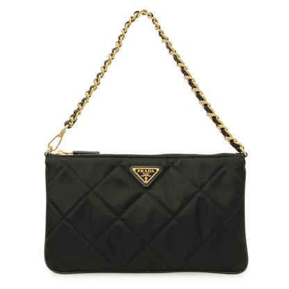 Exclusive Prada Black Re-Nylon Impuntu Quilted Re-Edition 1995 Chaine Pouch — Front View