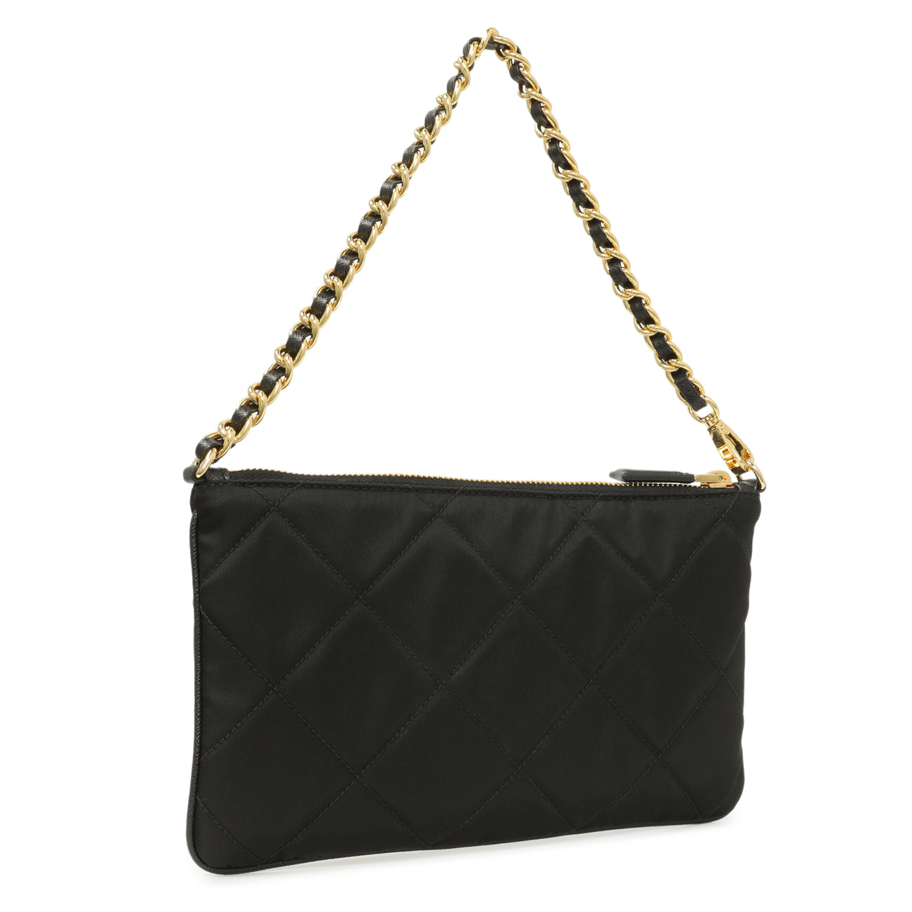 Exclusive Prada Black Re-Nylon Impuntu Quilted Re-Edition 1995 Chaine Pouch — Side View