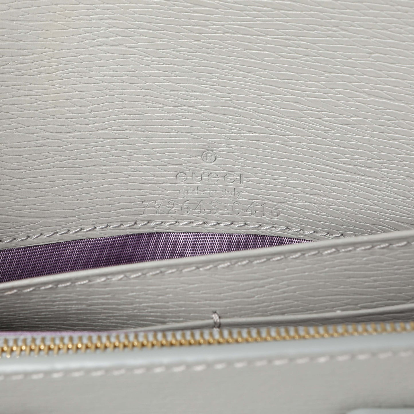 Exclusive Gucci Grey Textured Calfskin Script Logo Chain Wallet — Alternate View 9