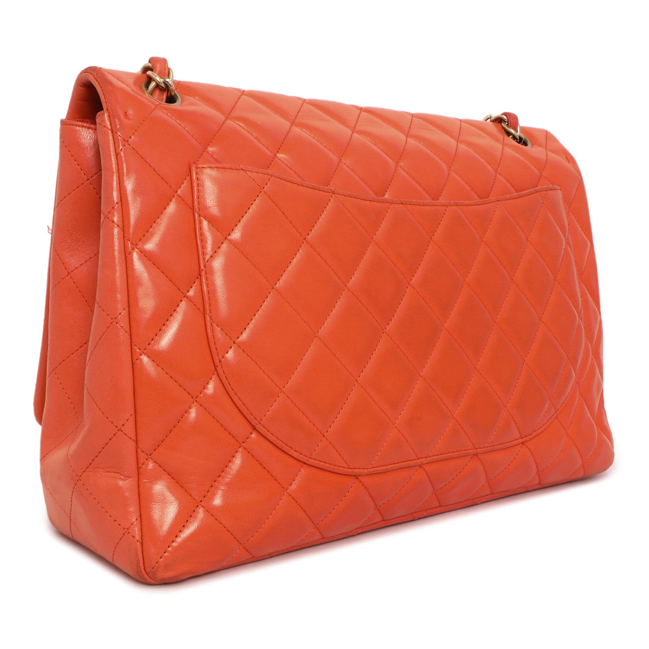 Exclusive Chanel Coral Quilted Lambskin Maxi Classic Single Flap — Side View