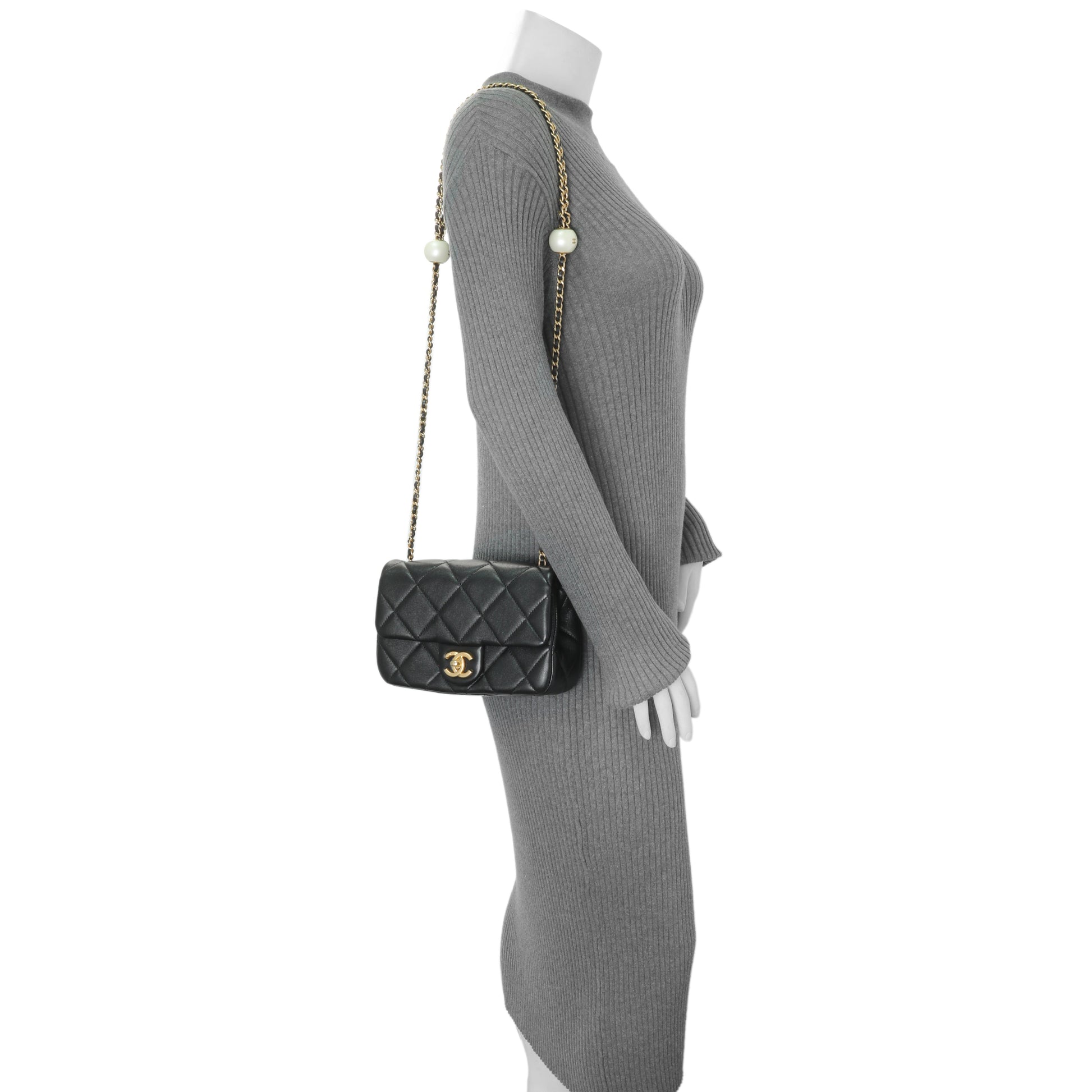 Exclusive Chanel Black Quilted Lambskin Pearl Small Flap — Alternate View 7