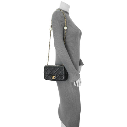 Exclusive Chanel Black Quilted Lambskin Pearl Small Flap — Alternate View 7