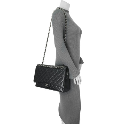 Exclusive Chanel Black Quilted Caviar Maxi Single Flap — Alternate View 14