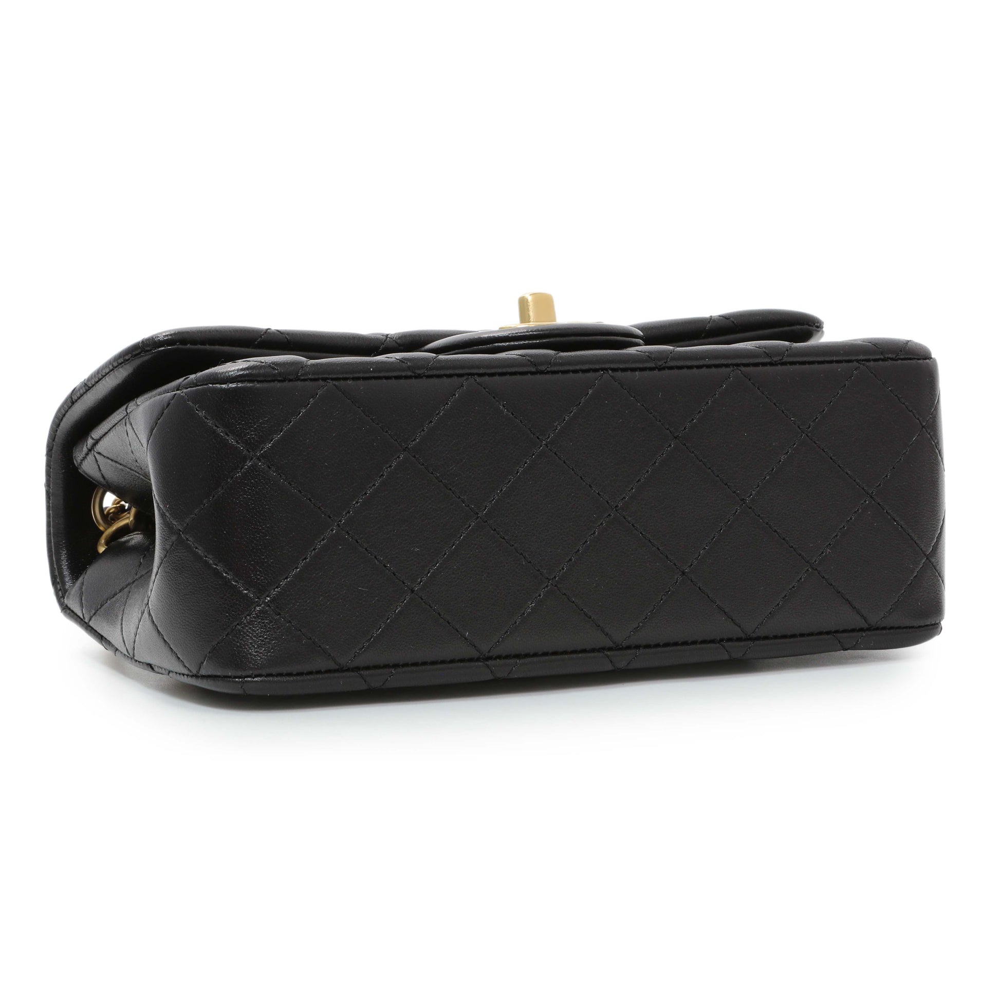Exclusive Chanel Black Lambskin Quilted Mini Rectangular Pearl Crush Flap — Back View