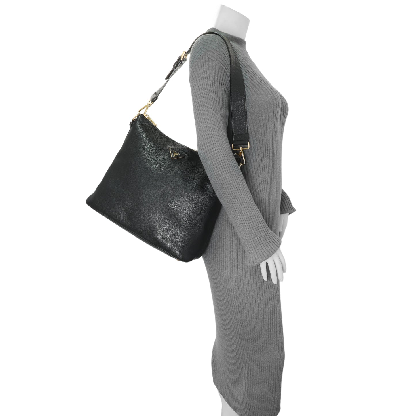 Exclusive Prada Black Vitello Daino Hobo — Alternate View 13