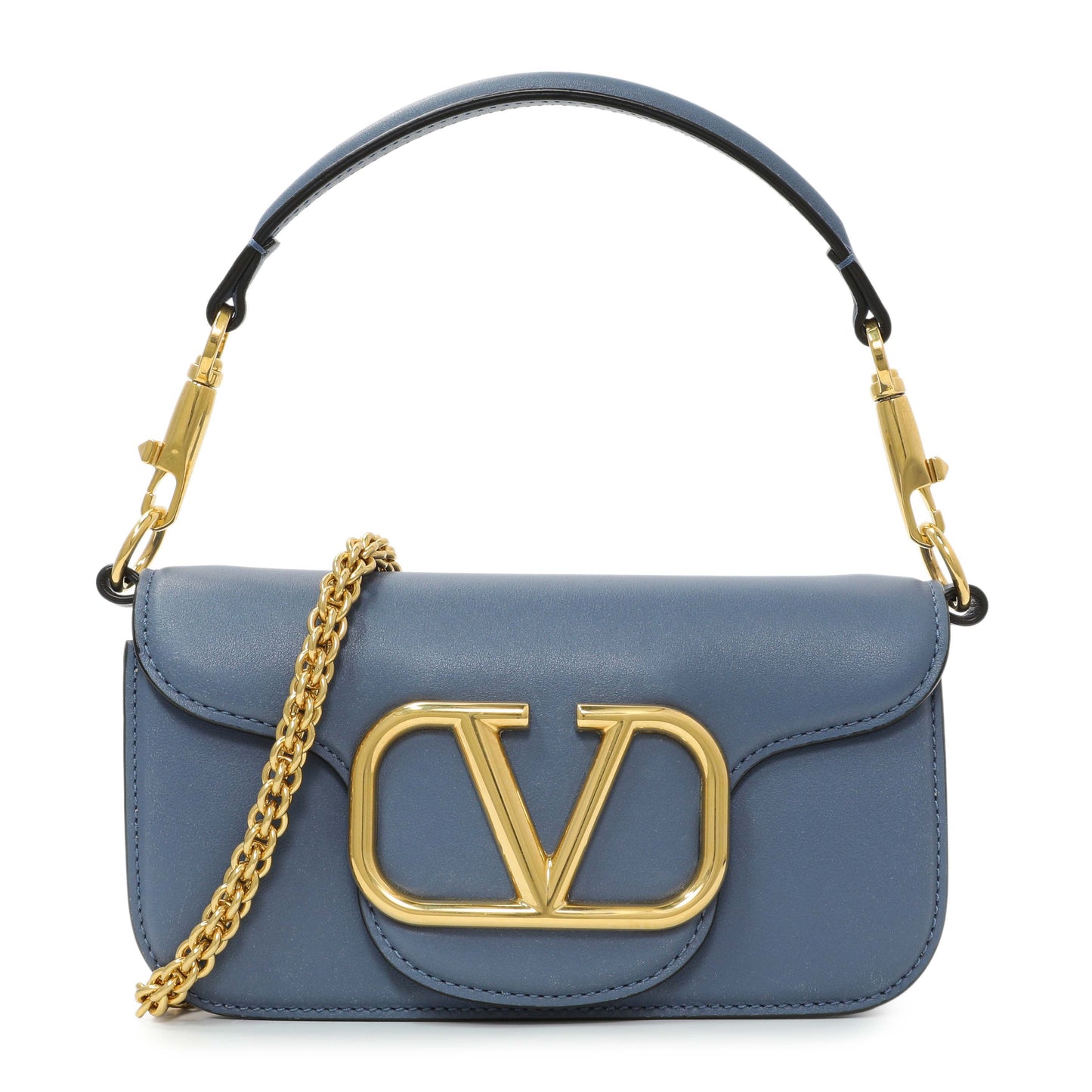 Exclusive Valentino Blue Calfskin Vlogo Small Loco Shoulder Bag — Front View