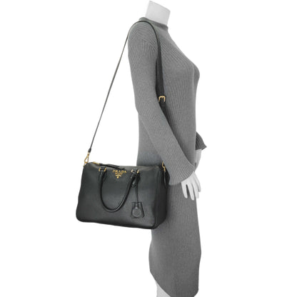 Exclusive Prada Black Vitello Phenix Boston Bag — Lifestyle View