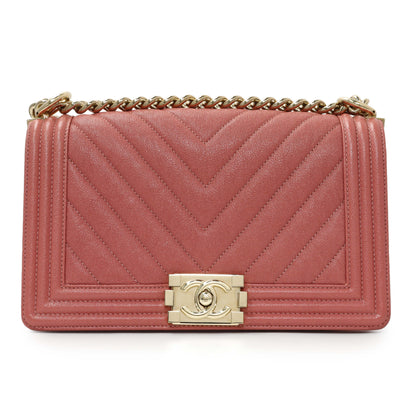 Exclusive Chanel Blush Chevron Quilted Caviar New Medium Boy Flap — Side View