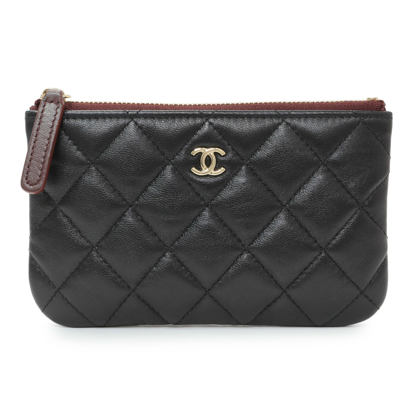 Exclusive Chanel Black Lambskin Quilted Small Cosmetic Case — Front View
