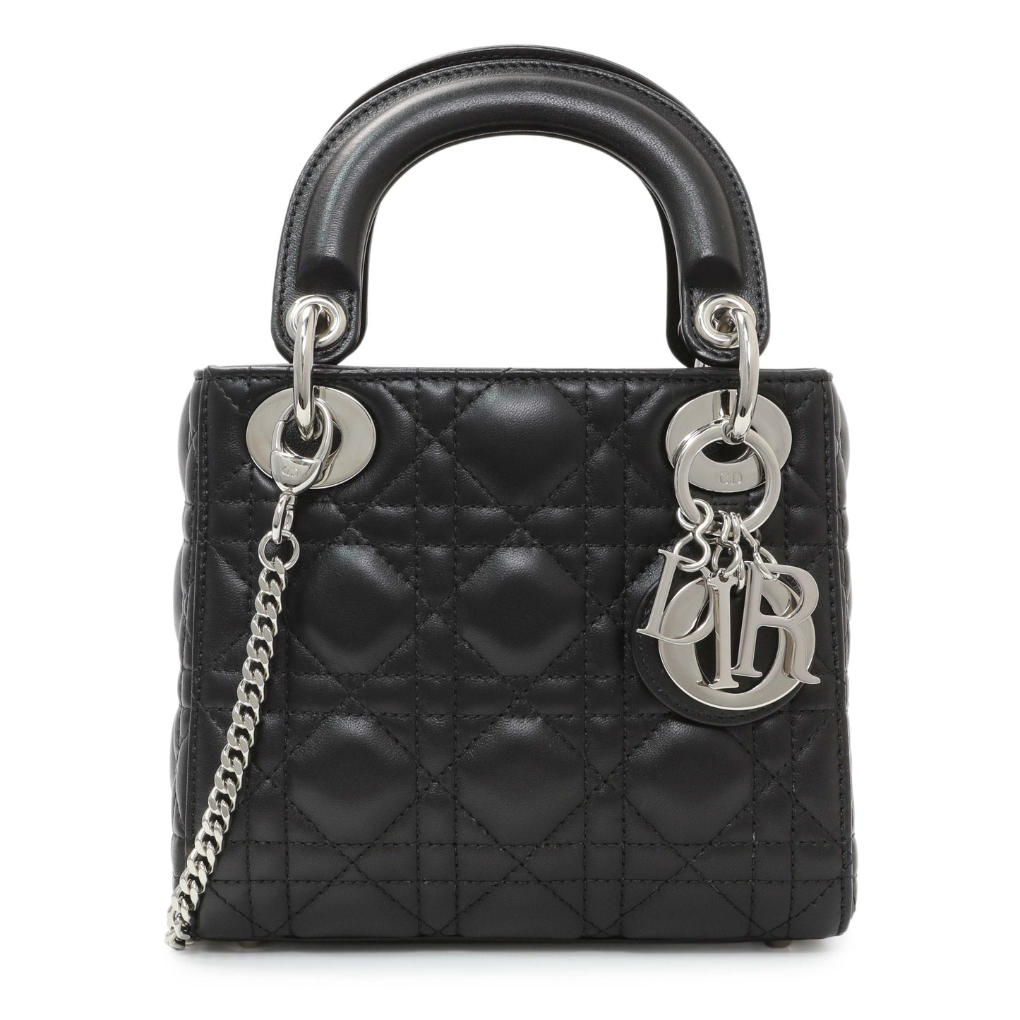 Exclusive Christian Dior Black Lambskin Cannage Mini Lady Dior — Front View