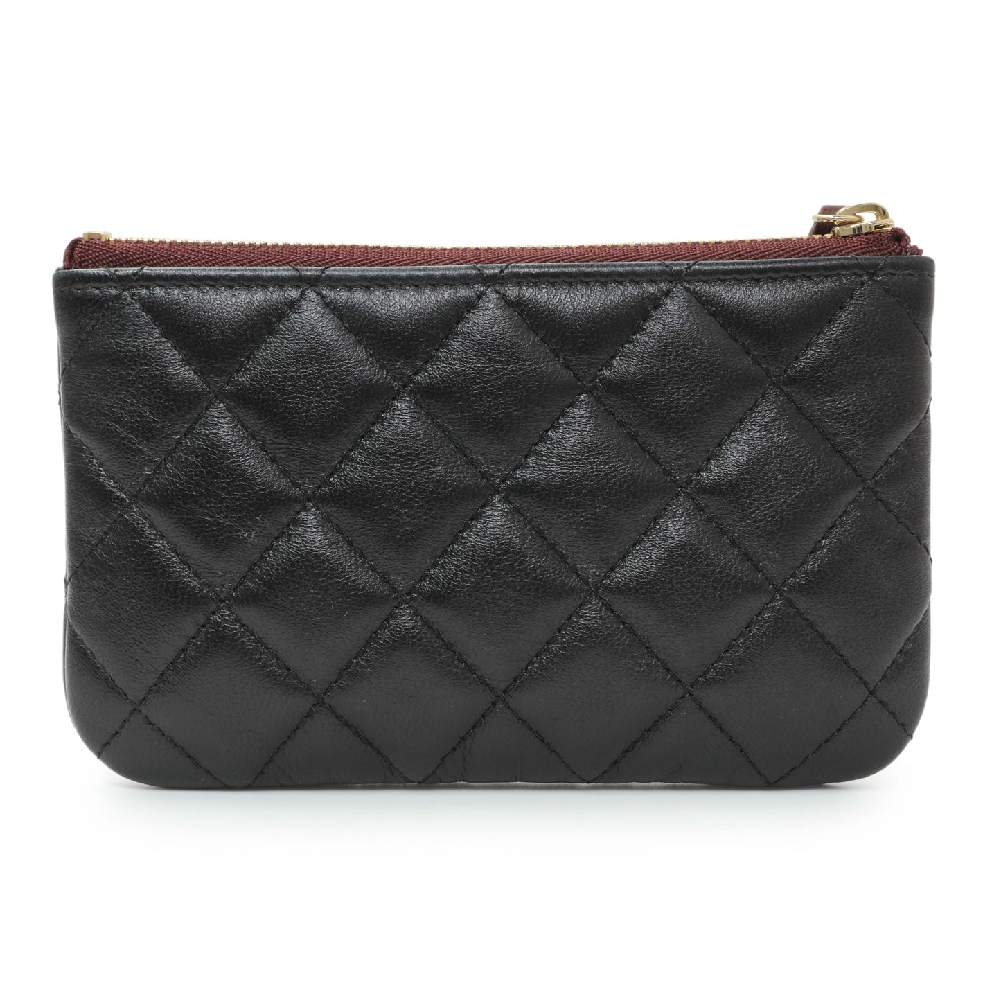 Exclusive Chanel Black Lambskin Quilted Small Cosmetic Case — Side View