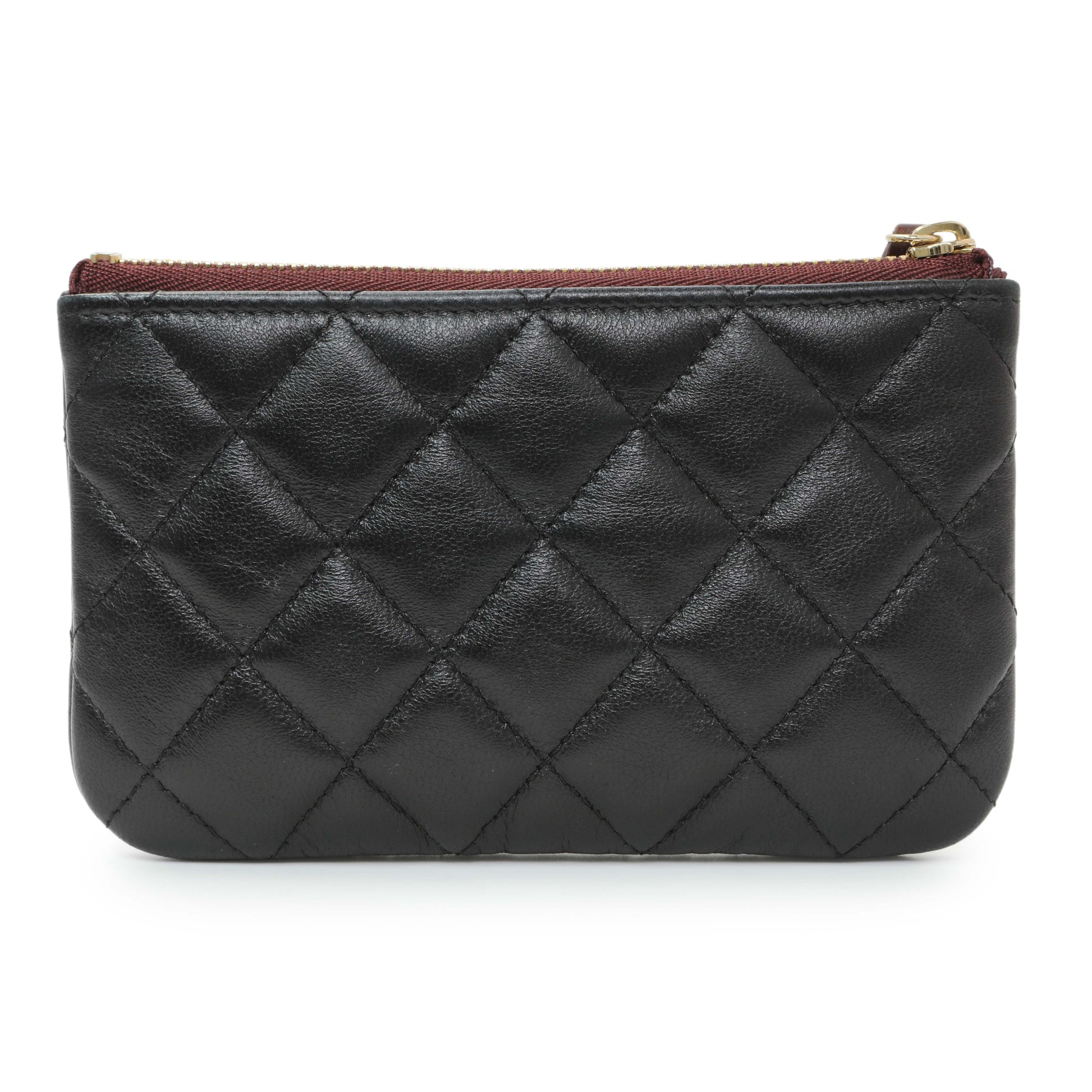 Exclusive Chanel Black Lambskin Quilted Small Cosmetic Case — Side View