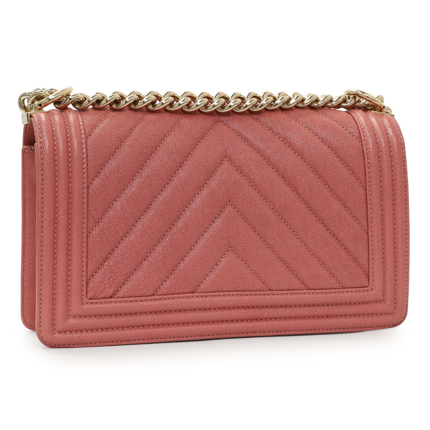 Exclusive Chanel Blush Chevron Quilted Caviar New Medium Boy Flap — Back View