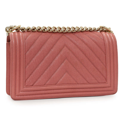 Exclusive Chanel Blush Chevron Quilted Caviar New Medium Boy Flap — Back View