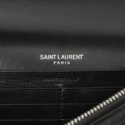 Exclusive Saint Laurent Black Crocodile Embossed Calfskin Kate Monogram Tassel Chain Wallet — Detail View