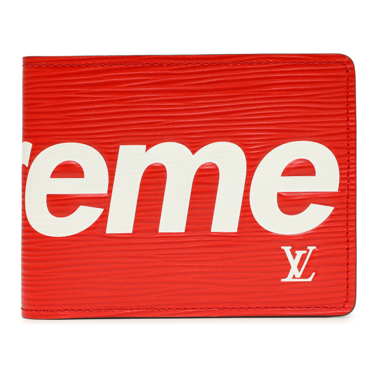 Exclusive Louis Vuitton X SUPREME Red Epi Slender Wallet — Front View