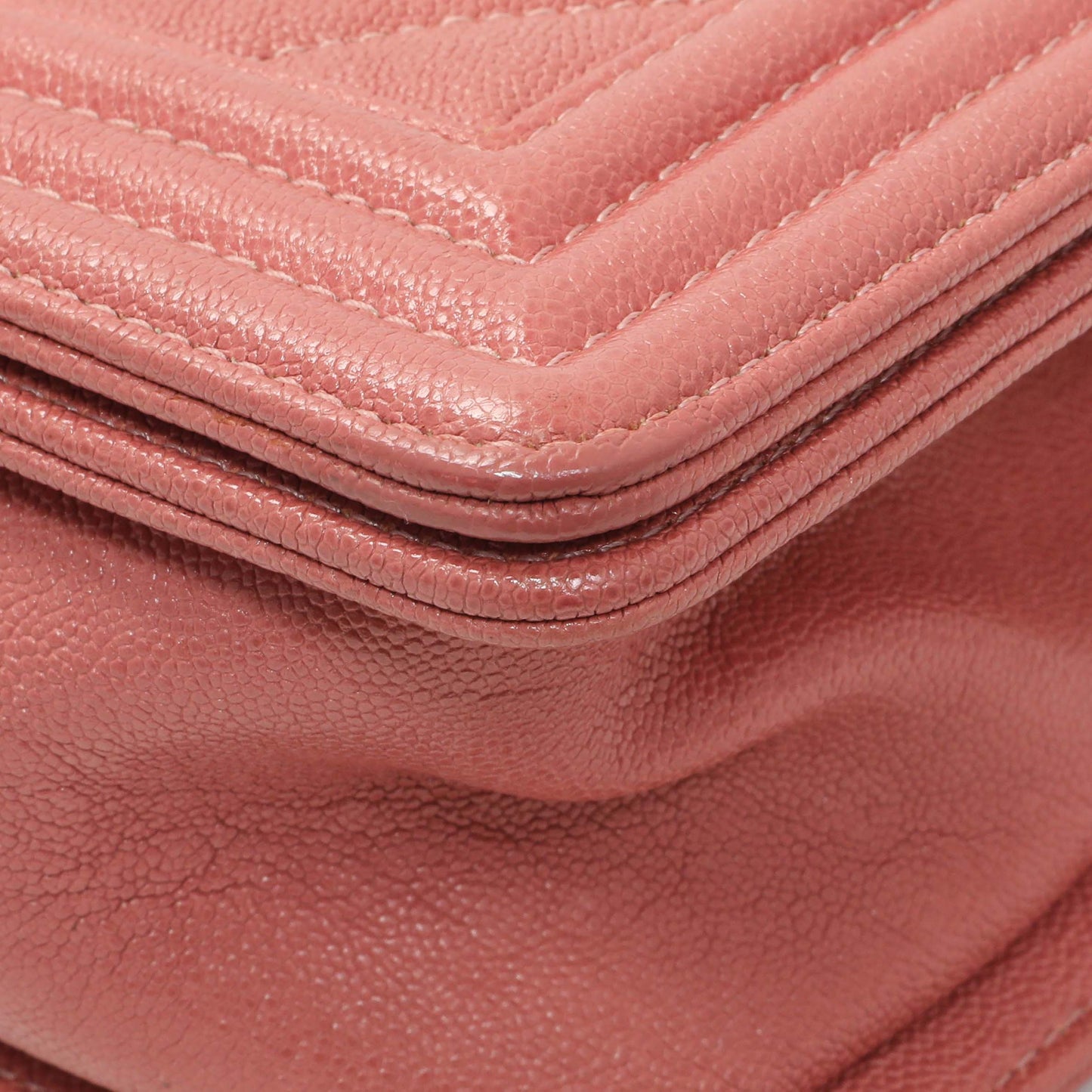 Exclusive Chanel Blush Chevron Quilted Caviar New Medium Boy Flap — Detail View